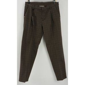 New Michael Coal Amy Women's 31 x 29 Brown Geometric Cotton Pleated Capri Pants